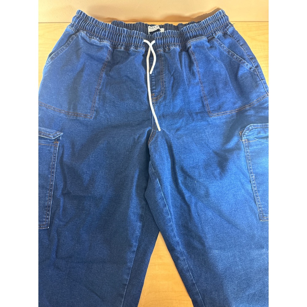 Wax Jean Collection Blue Denim Cargo Joggers Elastic Waist Pants Plus Size 2X